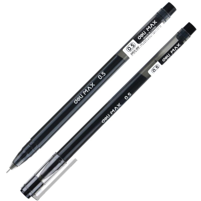 Ручка гелевая Deli 0.5мм 'MaX' игольчатый стержень одноразовая черная